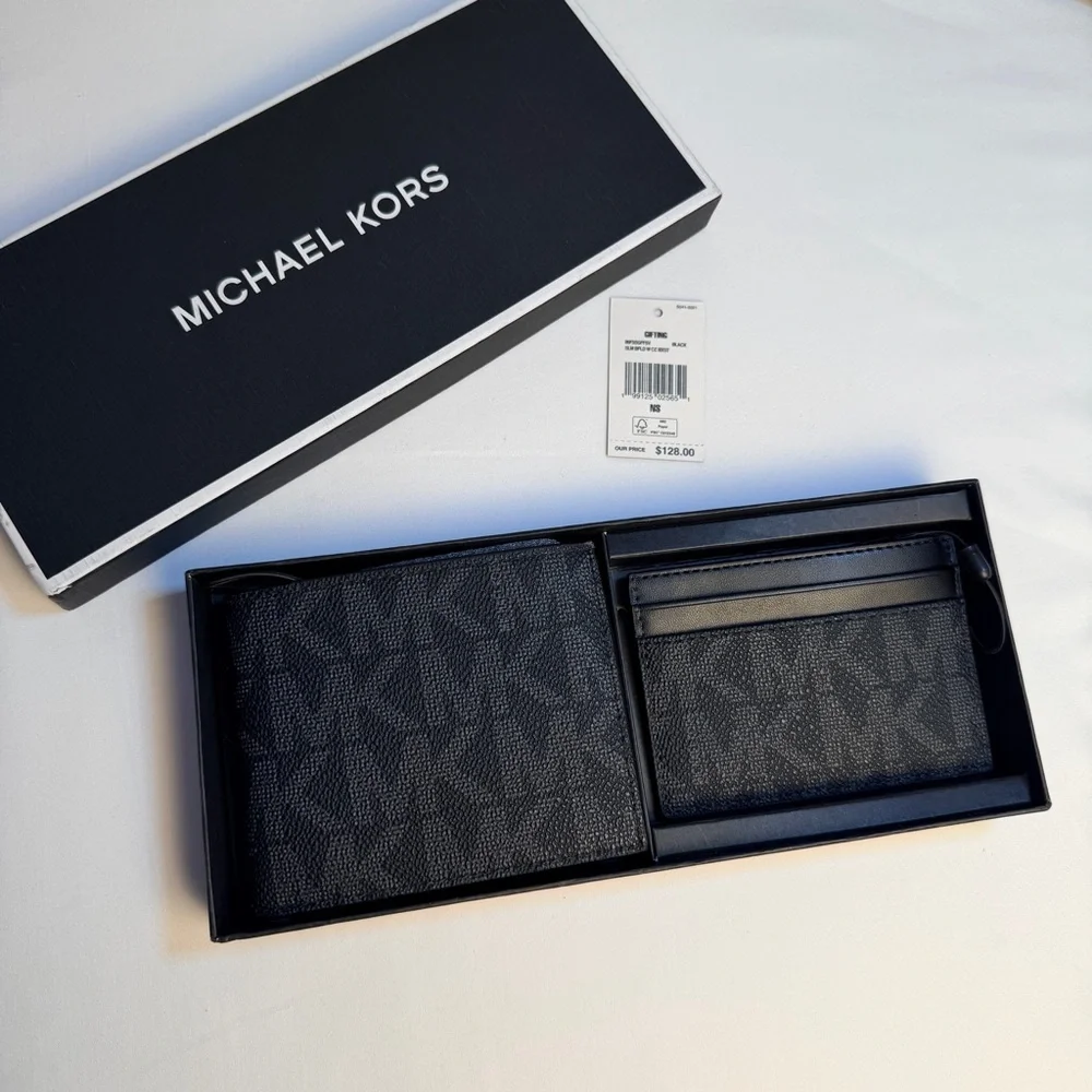 Michael Kors Black Signature‎ bifold wallet and Card Holder Set